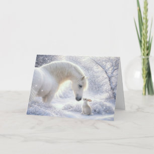 Pferd und Häschen Kaninchen im Schnee Charmant Karte