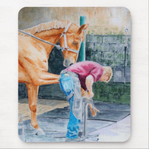 Pferd und Hufschmied Mousepad