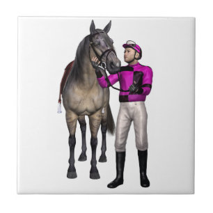 Pferd und Jockey im Rosa und im Schwarzen Fliese