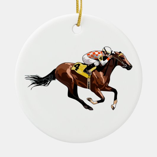 Pferd und Jockey Keramik Ornament (Vorne)