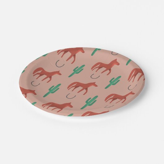 Pferd und Kaktus Pappteller (Schrägansicht)