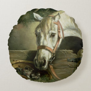 Pferd und Kätzchen, 1890 Rundes Kissen