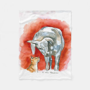 Pferd und Katze Fleecedecke
