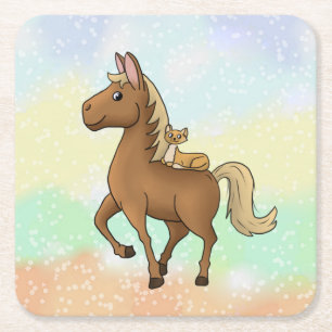 Pferd und Katze  Rechteckiger Pappuntersetzer