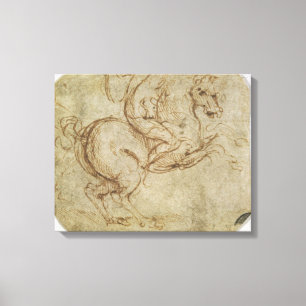 Pferd und Kavalier (Stift und Tinte auf Papier) Leinwanddruck