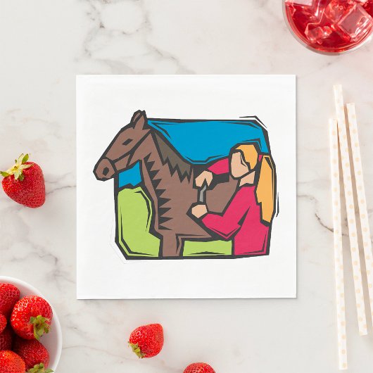 Pferd und Landmädchen Serviette