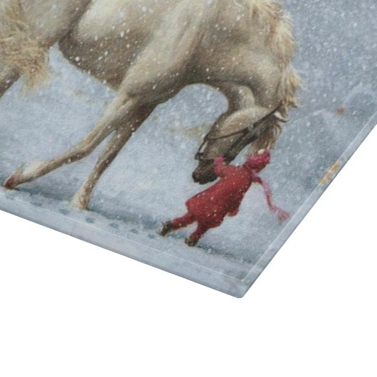 Pferd und Mädchen im Winter Schneidebrett (Ecke)