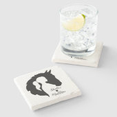 Pferd- und Mädchenherz-Liebhaber Silhouette Steinuntersetzer (Seitenansicht)