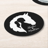 Pferd- und Mädchenliebhaber Silhouette Schwarz Runder Pappuntersetzer (Angewinkelt)