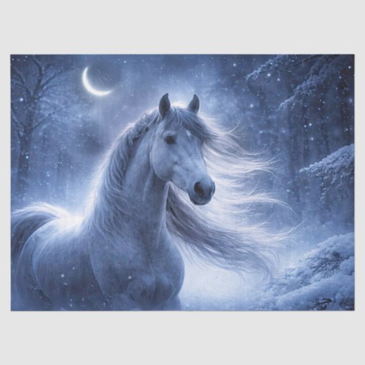 Pferd und Mond Schöner Winter Seidenpapier (Vorderseite)