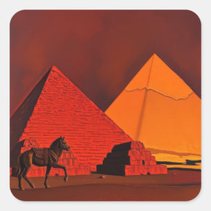 Pferd und Pyramide Quadratischer Aufkleber