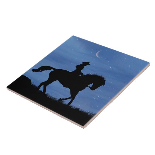 Pferd und Reiter Starry Night mit Crescent Moon Fliese (Seite)