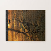 Pferd und Rieseneiche im Sonnenuntergang mit Wolke Puzzle (Horizontal)