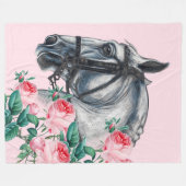 Pferd und Rose Fleecedecke (Vorderseite (Horizontal))