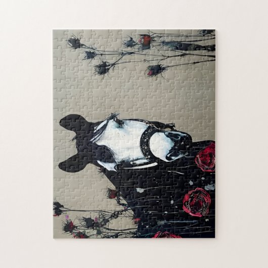 Pferd und Rose Postkarte Puzzle (Vertikal)