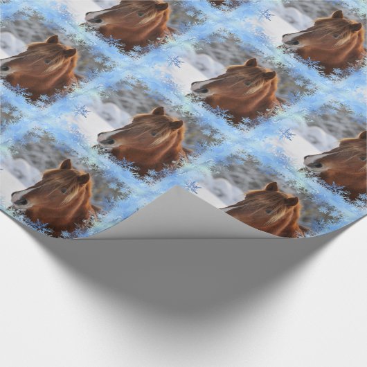 Pferd und Schneeflocken Geschenkpapier (Ecke)