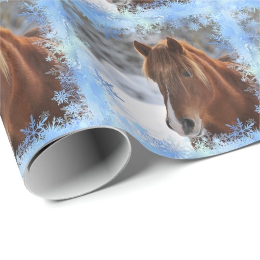 Pferd und Schneeflocken Geschenkpapier (Rolleneckpunkt)