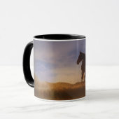 Pferd und Sonnenaufgang Kaffeecup Tasse (Vorderseite Links)