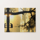 Pferd und Sonnenaufgang mit Baum Schöne Puzzle (Horizontal)