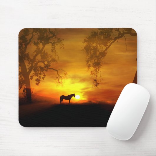 Pferd- und Sonnenaufgangsmuse Mousepad (Mit Mouse)