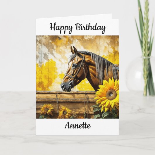 Pferd und Sonnenblumen Personalisiert zum Geburtst Karte (Vorderseite)