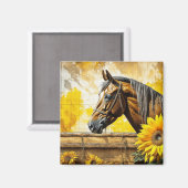 Pferd und Sonnenblumen Schöne künstlerische Kunst Magnet (Vorderseite/Rückseite)