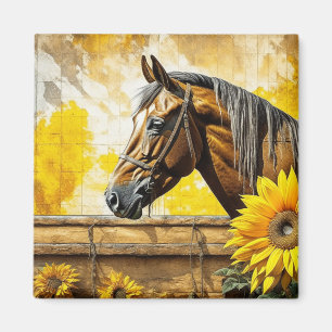 Pferd und Sonnenblumen Schöne künstlerische Kunst Magnet