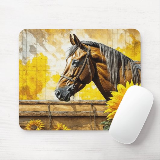 Pferd und Sonnenblumen Schöne künstlerische Kunst Mousepad (Mit Mouse)