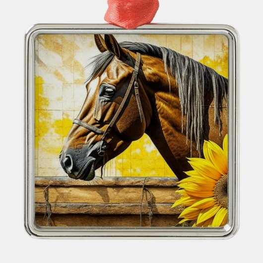 Pferd und Sonnenblumen Schöne künstlerische Kunst Ornament Aus Metall (Vorne)