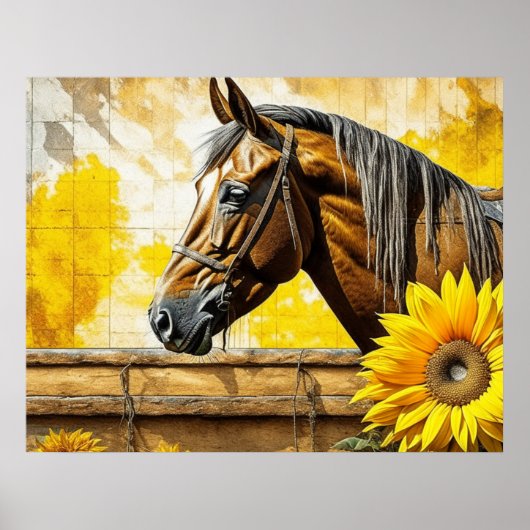 Pferd und Sonnenblumen Schöne künstlerische Kunst Poster (Vorne)