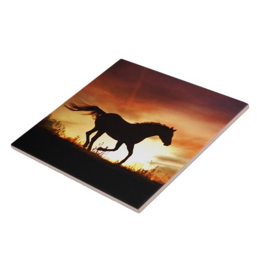 Pferd und Sonnenuntergang Kunst-Tile Fliese (Seite)