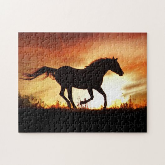 Pferd und Sonnenuntergang laufen Puzzle (Horizontal)