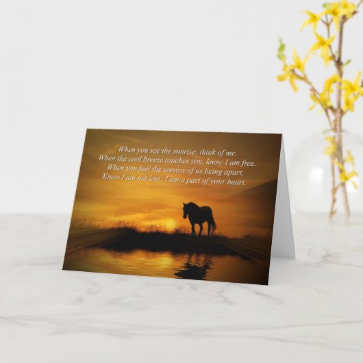 Pferd und Sonnenuntergang Tiefes Beileid spirituel Karte (Gelbe Blume)