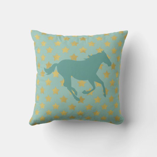 Pferd und Sterne - Babyblau und Goldenes Kissen (Rückseite)