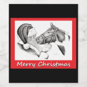 Pferd und Weihnachtsmann zu Weihnachten Weinetikett (Einzelnes Label)