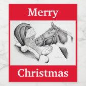 Pferd und Weihnachtsmann zu Weihnachten Weinetikett (Einzelnes Label)