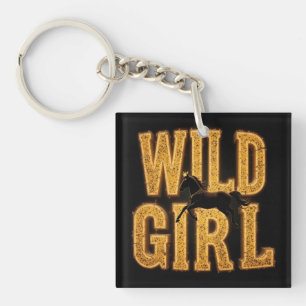 Pferd und 'Wild Girl'-Schild Schlüsselanhänger