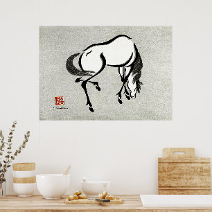 Pferd Urushibara Mokuchu Vintage Japanische Kunst Poster