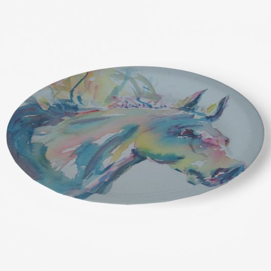 Pferd vieler Farben Pappteller (Schrägansicht)