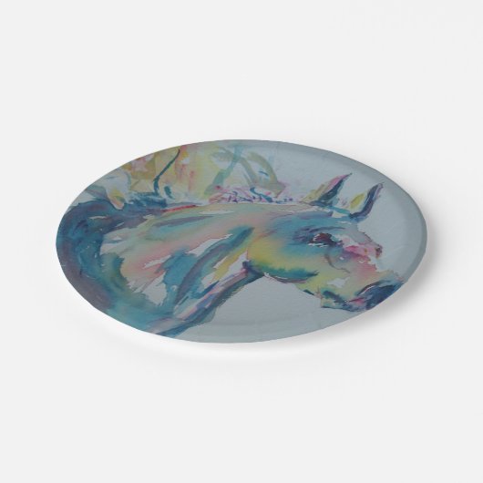 Pferd vieler Farben Pappteller (Schrägansicht)