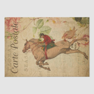 Pferd Vintage Blumen Postkarte Seidenpapier