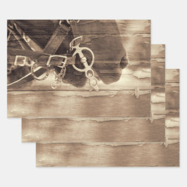 Pferd Vintager Western Sepia Rustikale Holzdekoupa Geschenkpapier Set