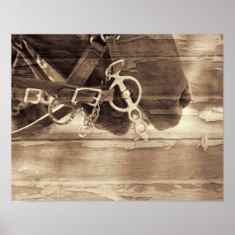 Pferd Vintager Western Sepia Rustikales Landwald Poster