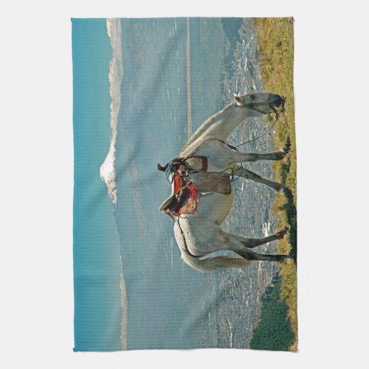 Pferd & Vulkan, Quito, Ecuador Geschirrtuch (Vertikal)