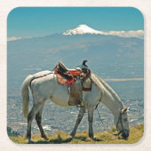 Pferd & Vulkan, Quito, Ecuador Rechteckiger Pappuntersetzer (Vorderseite)