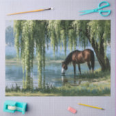 Pferd Weidenbaum Teich Landschaft Seidenpapier (Basteln)