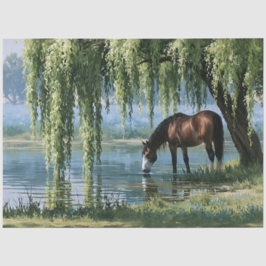 Pferd Weidenbaum Teich Landschaft Seidenpapier (Vorderseite)