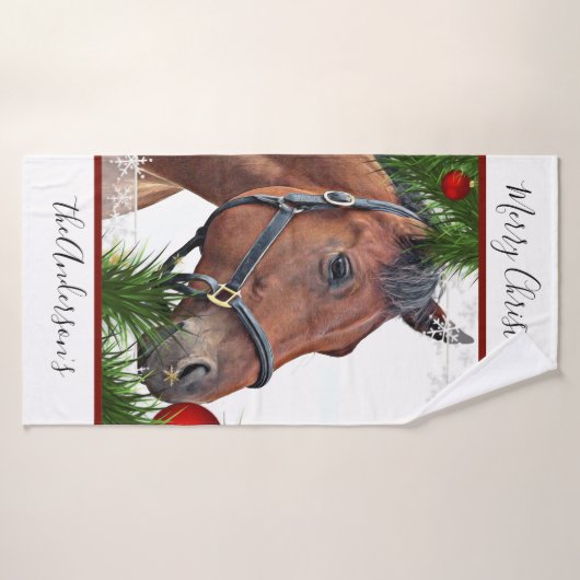 Pferd Weihnachten Niedlicher Pony Pferde Pferde Pf Badehandtuch (Badehandtuch)