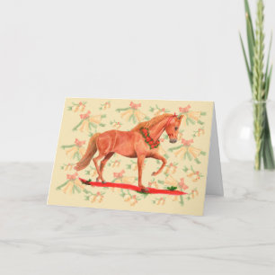 Pferd Weihnachten tänzelndes Rotfuchs-Pferd Goldgl Karte