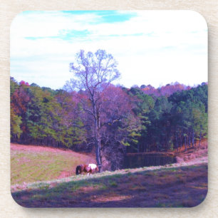 Pferd weit weg in einem Lila Feld Untersetzer